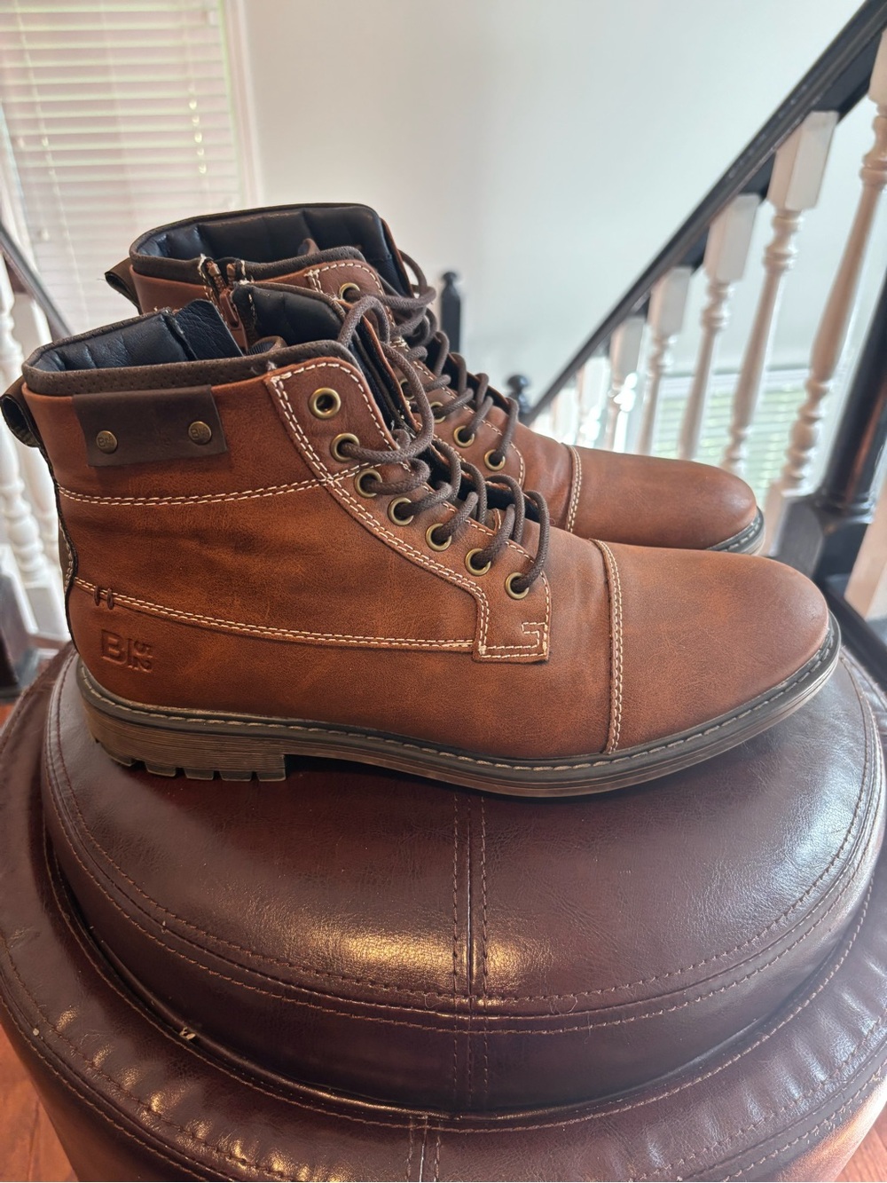 B52 by Bullboxer Men's Cognac Synthetic Upper Work-Style Lace-Up Boots